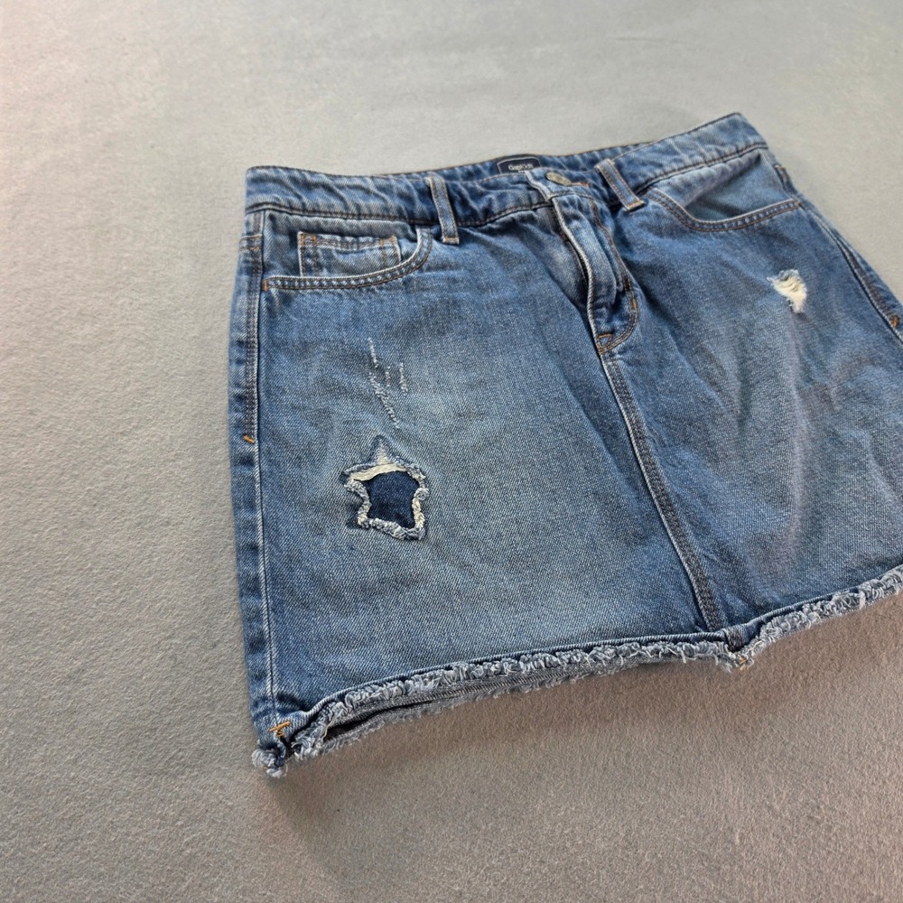 GAP Kids Girls Denim Mini Skirt Size 12 Blue Distressed Star Patch Y2K